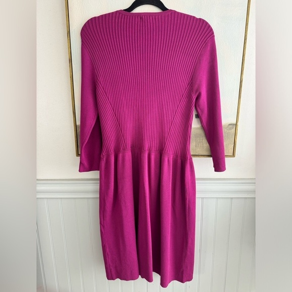 J MCLAUGHLIN Magenta Long Sleeve Ribbed Flare Stretch Knit Dress Size Medium - Picture 6 of 7